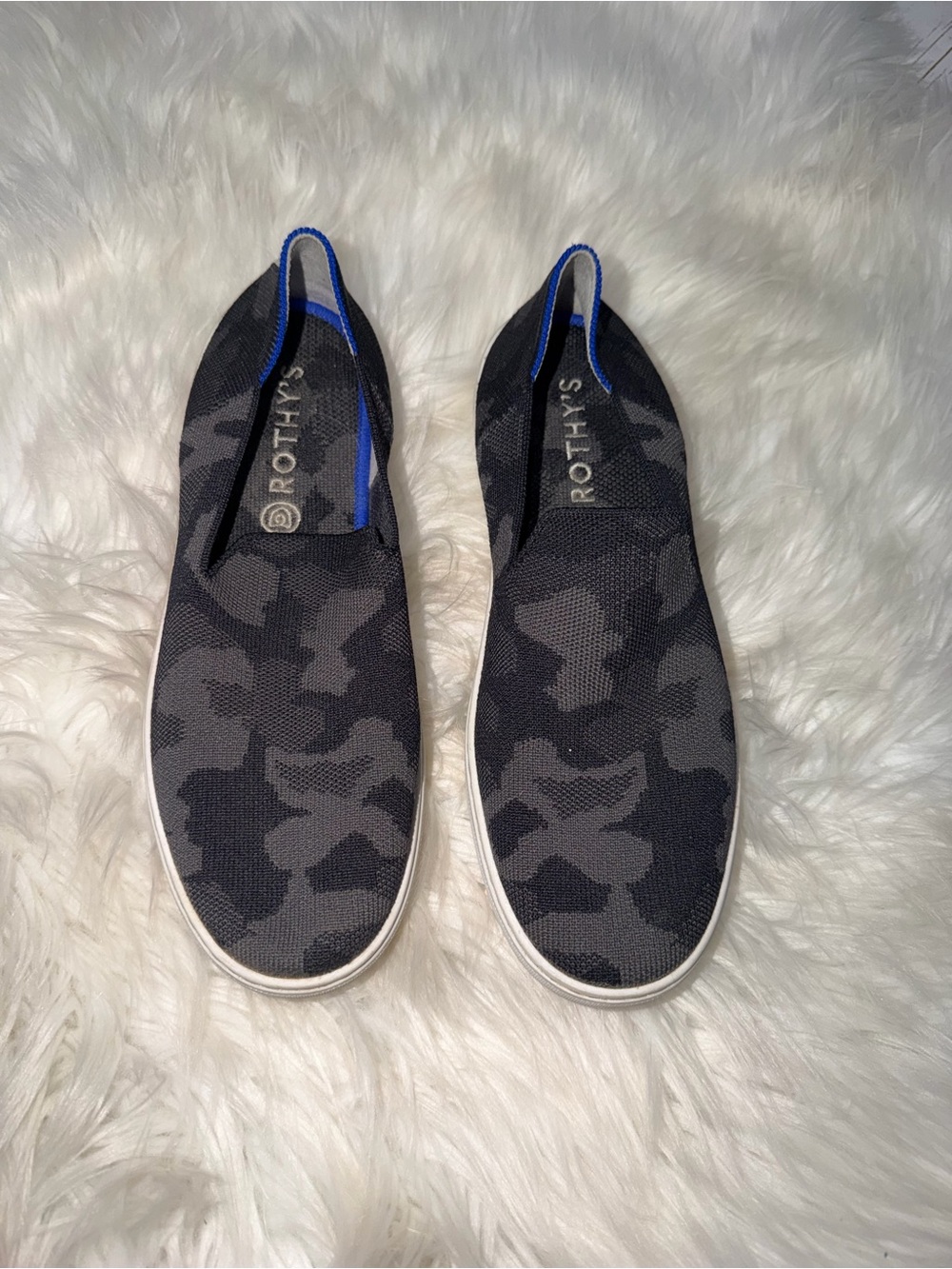 Rothy's Slip-On Sneakers in Black Camouflage Print 9.5